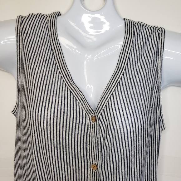 Rachel Roy Top Women S 100% Linen Blue White Striped Button Up Sleeveless - Picture 3 of 7